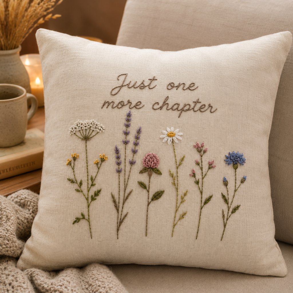 Custom Embroidered Pillow for reading nook