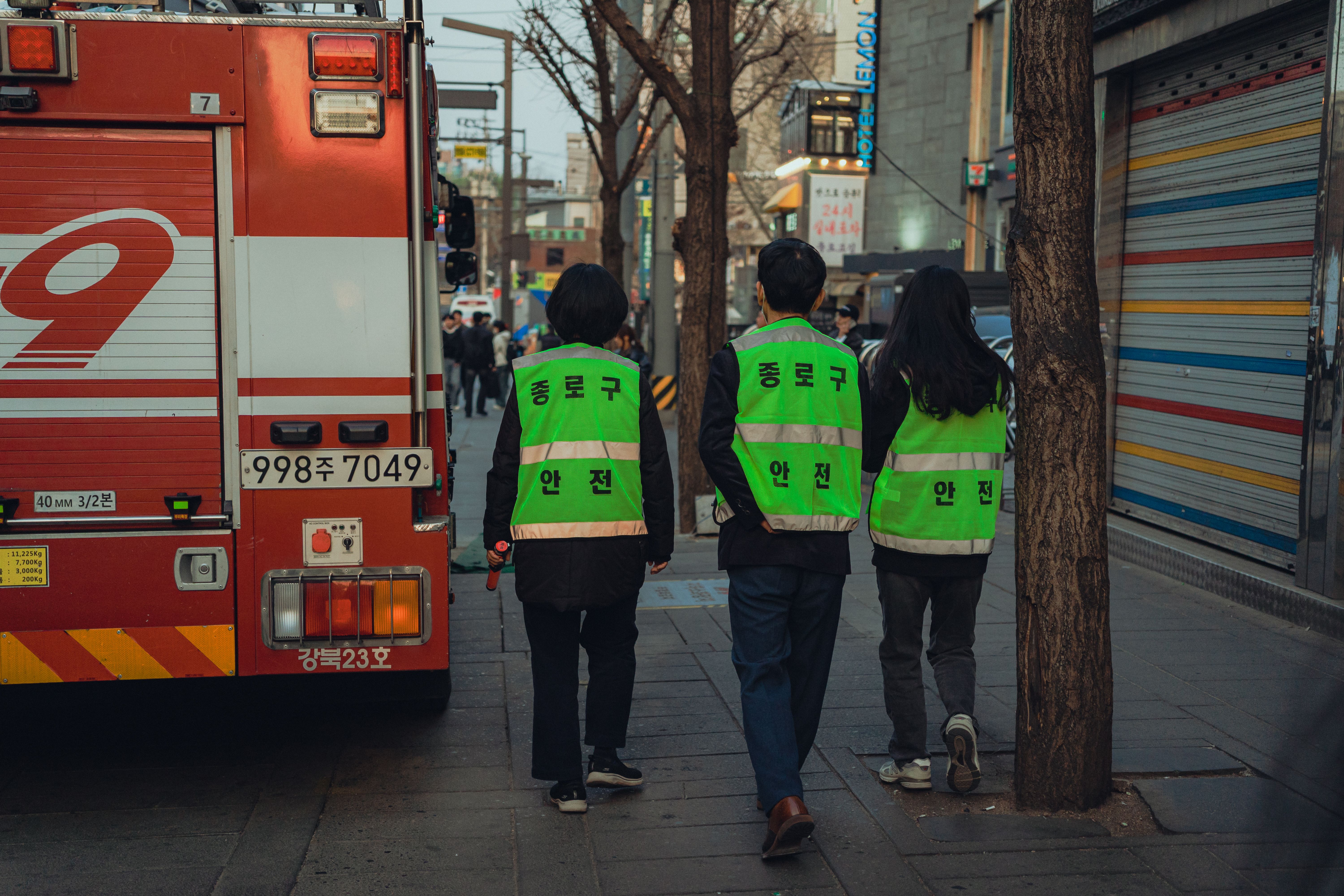 South Korea with safety patrols and fire truck